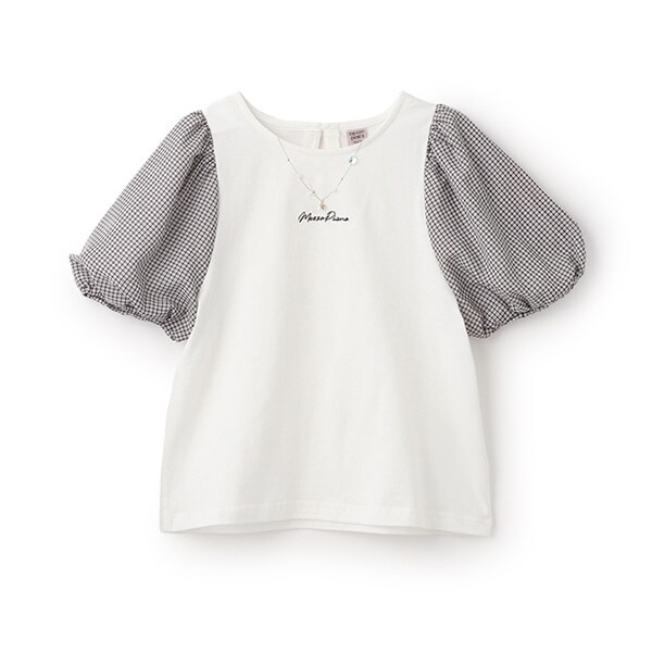 【人気商品再入荷】【直営店で取り扱い無し】チェックぽわん袖ネックレスTシャツ