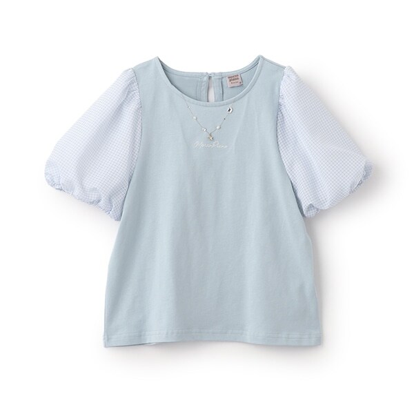 【人気商品再入荷】【直営店で取り扱い無し】チェックぽわん袖ネックレスTシャツ