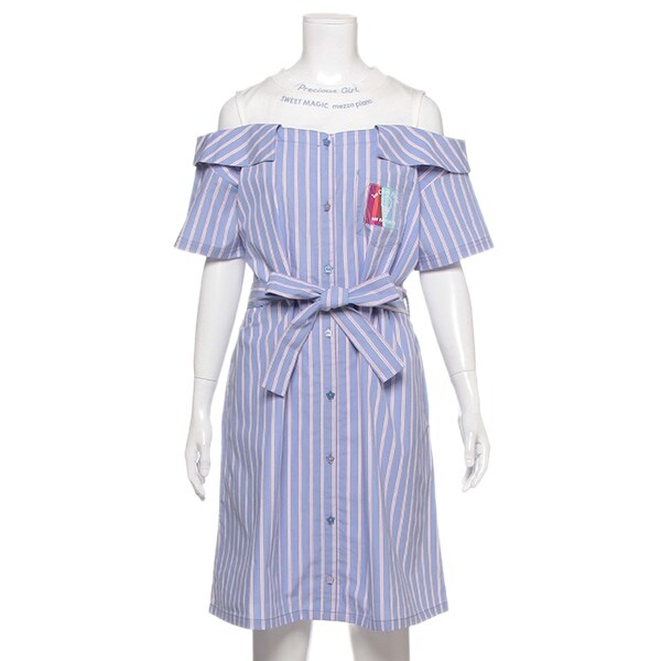 オーロラパッチつきストライプレイヤード風シャツワンピース