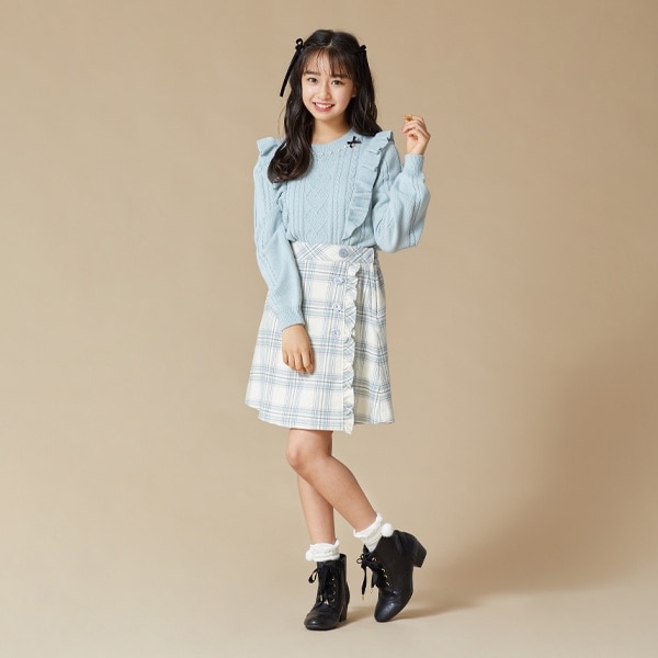 起毛チェック柄ラップ風フリルスカート