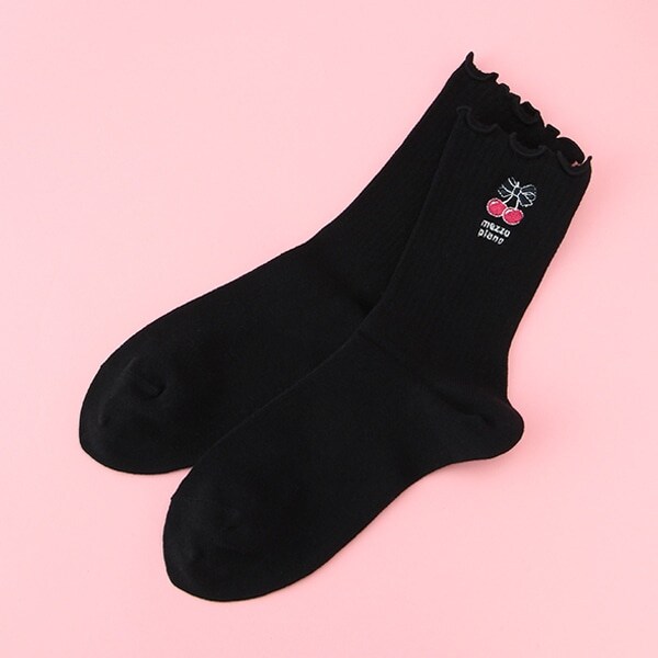 モチーフ刺しゅうメロウ始末クルーソックス