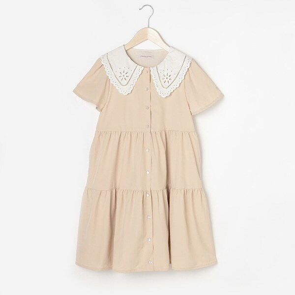 カットワーク衿ティアードワンピース