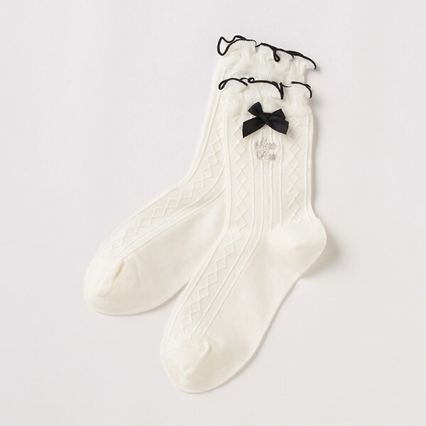 フリルリボンクルーソックス【日本製】