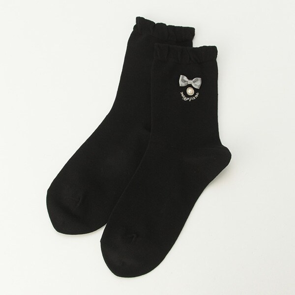 パール調ボタンクルーソックス【日本製】