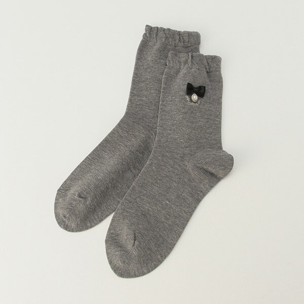 パール調ボタンクルーソックス【日本製】