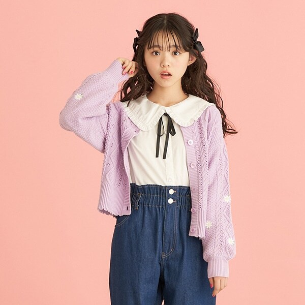 袖刺しゅうカーディガン