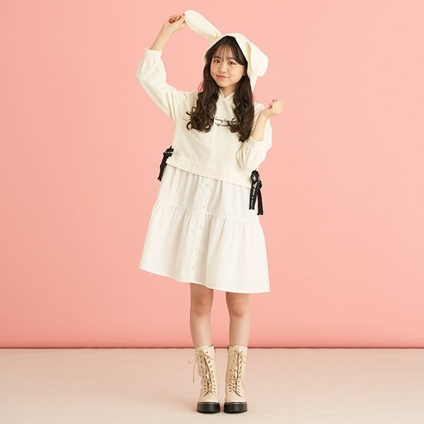 うさ耳フーディレイヤードワンピース