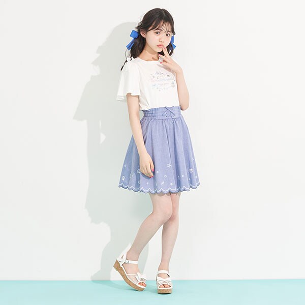 スカラップシェル刺しゅうスカパン