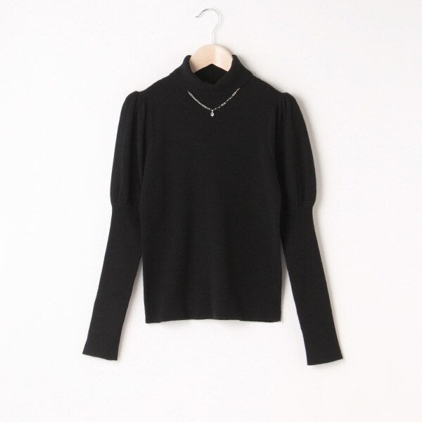 チェーンネックレスつきリブニット