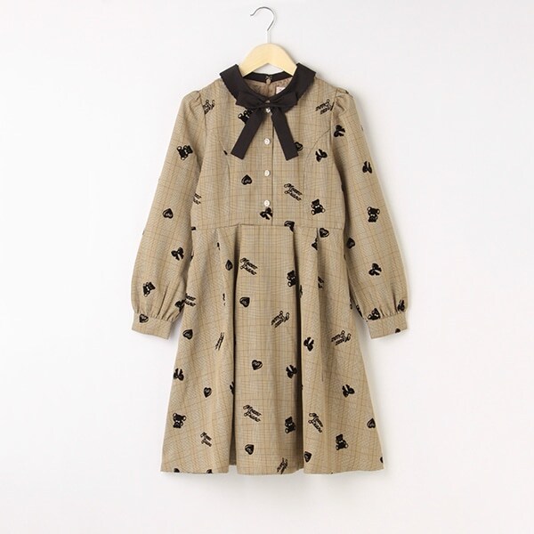 くま柄チェックワンピース