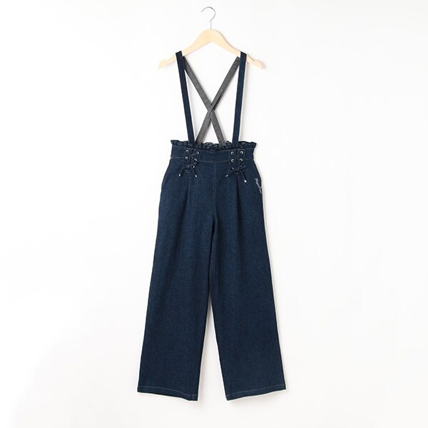 レースアップリボンつりつきロングパンツ