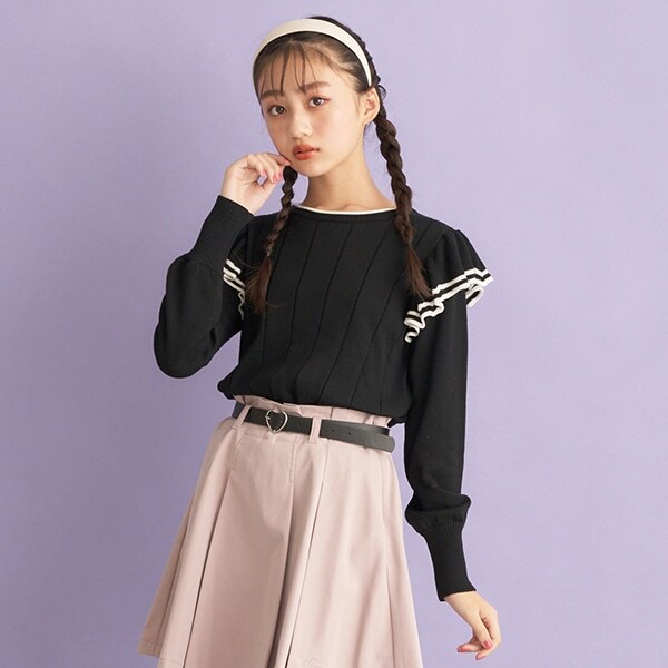 肩フリルラインニット