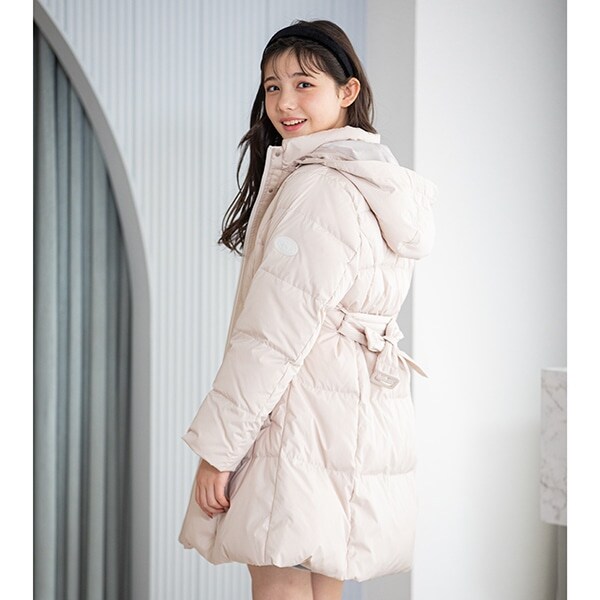【撥水】ベルトつきリボンポケットロングダウンコート