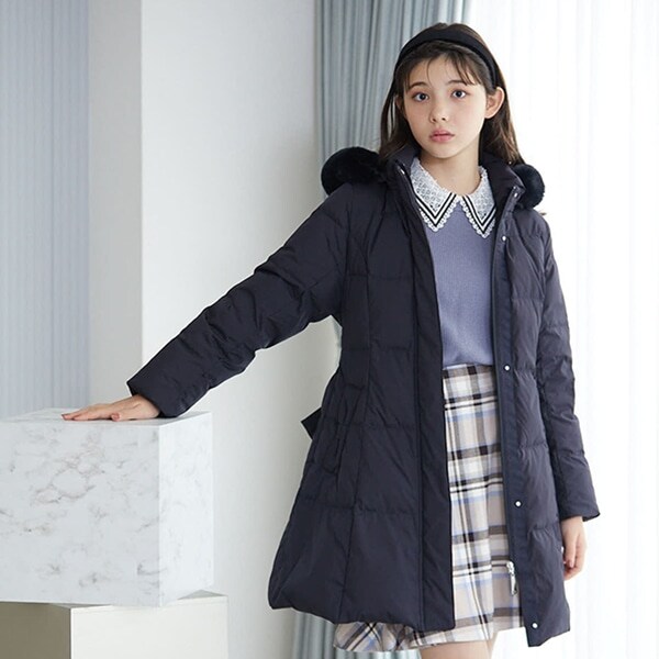 【撥水】ベルトつきリボンポケットロングダウンコート