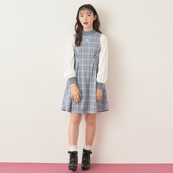 ジャカードチェック袖布帛ワンピース