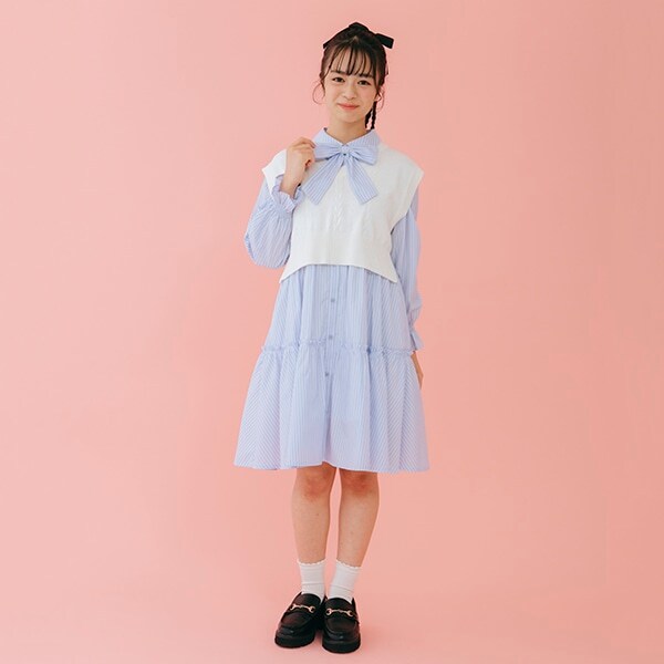 ニットベスト＆ティアードワンピースセット