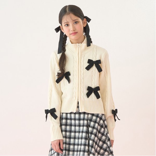 Wジップリボンカーディガン