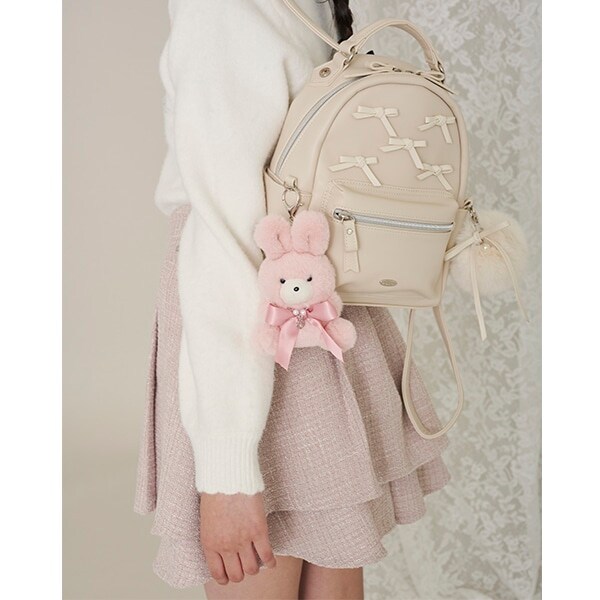 ファーぼん天チャームつきリボンいっぱい合皮リュック