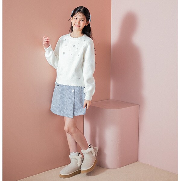 ツイード素材ラップショートパンツ