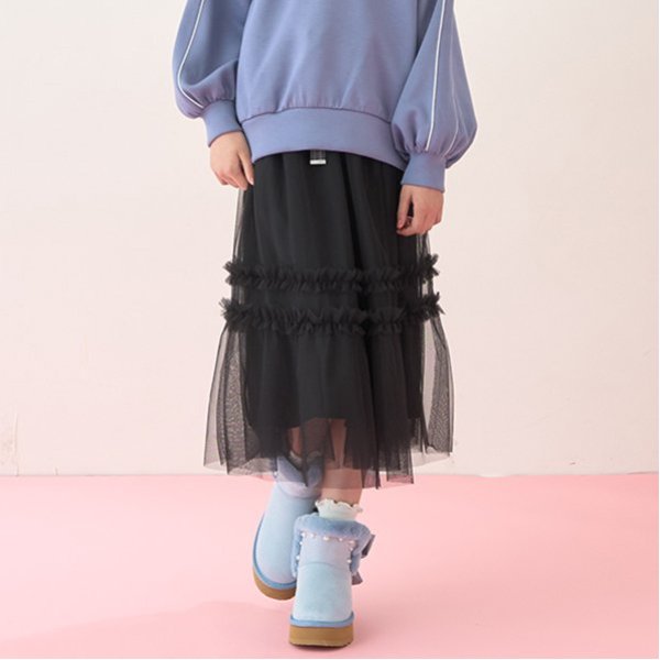 リボンベルトフリルチュールスカート