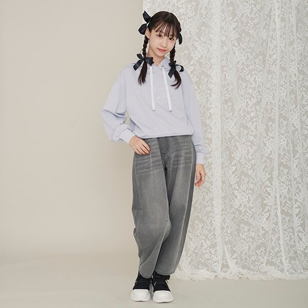 ウエスト細見えバレルレッグデニムパンツ