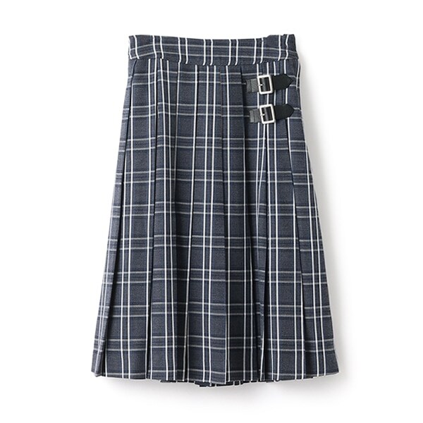 バックルベルト付きミディ丈プリーツスカート