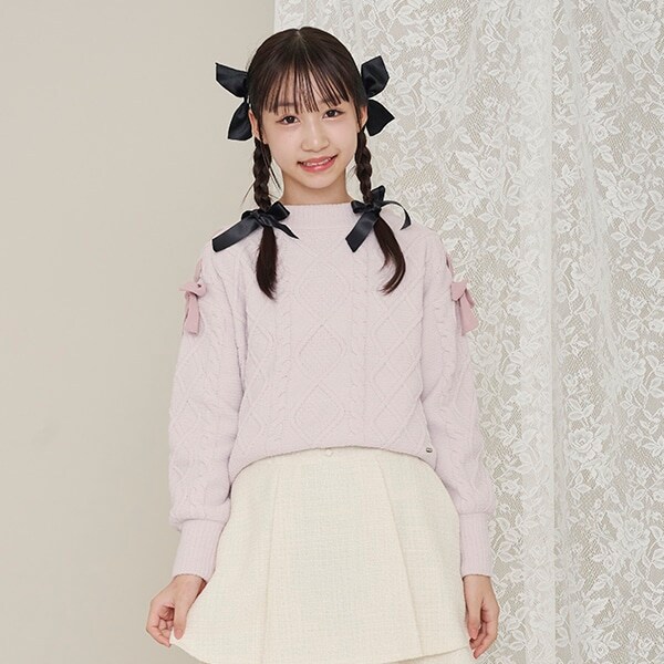 肩レースアップ　ラメ入りモールニット