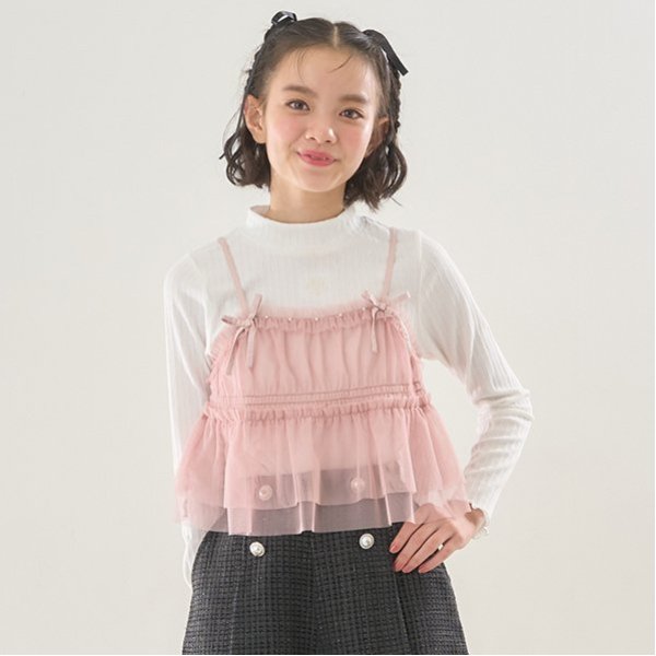 チュールビスチェ＆テレコ長袖Tシャツセット