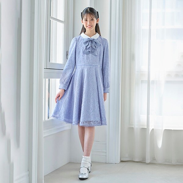 ふんわりリボンタイつきレースワンピース