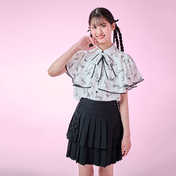 【ニコ☆プチ掲載】レースアップリボン2段プリーツスカパン