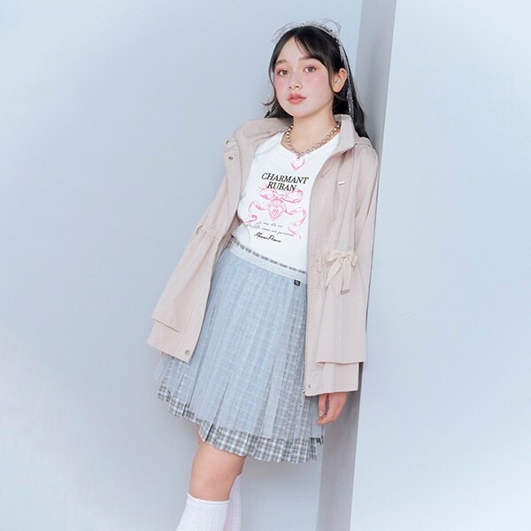 チェック柄ボックスプリーツスカパン＆チュールスカートセット