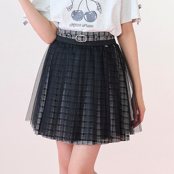 チェック柄ボックスプリーツスカパン＆チュールスカートセット
