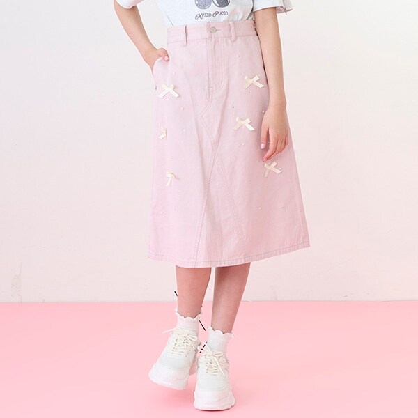 リボン×パール×ラインストーン ミディスカート