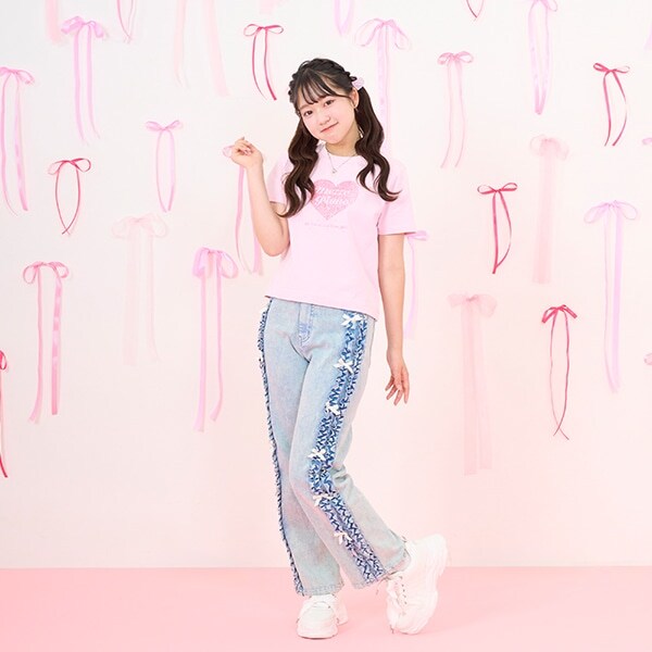 サイドフリルストレートデニムパンツ