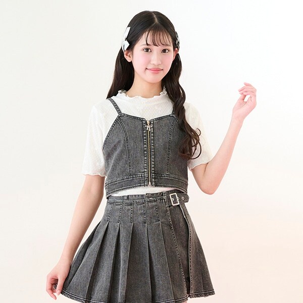 【ニコ☆プチ掲載】デニムビスチェ＆レース半袖Tシャツセット