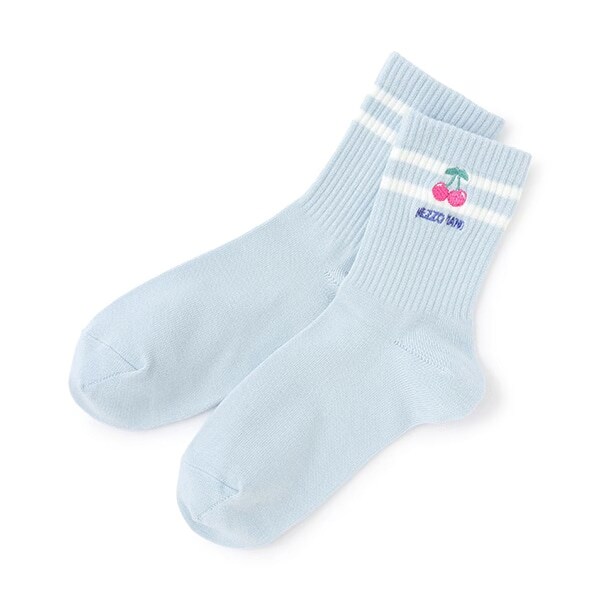 【ニコ☆プチ掲載】ライン&チェリー刺しゅうソックス