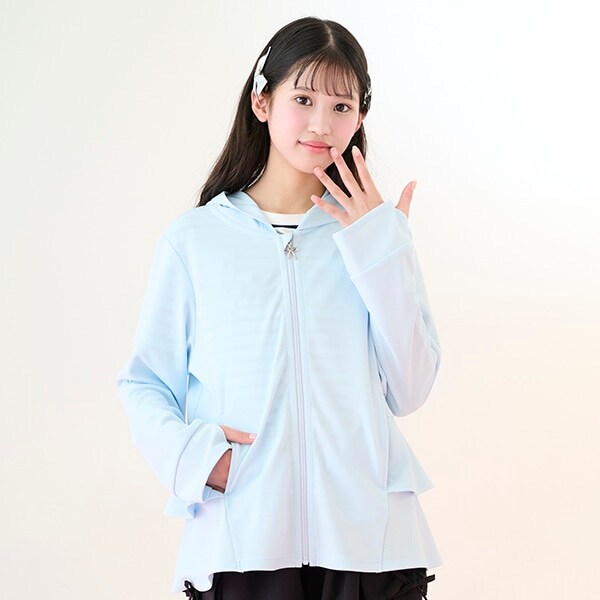 【接触冷感・UVカット・耐塩素】フリルラッシュガード