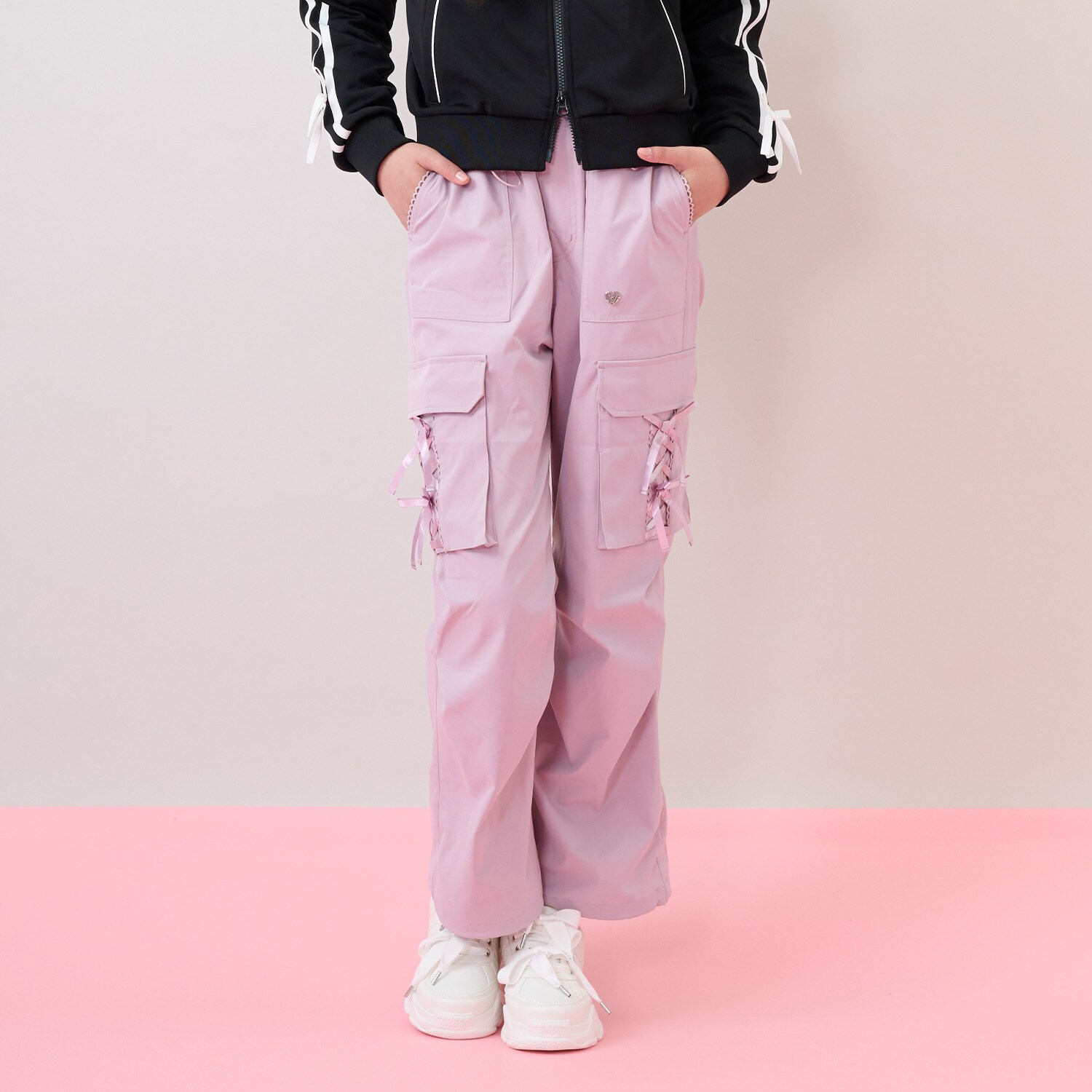 【吸水速乾】レースアップリボンポケットカーゴパンツ
