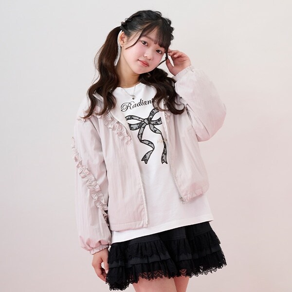 レースリボンアップリケ長袖Tシャツ