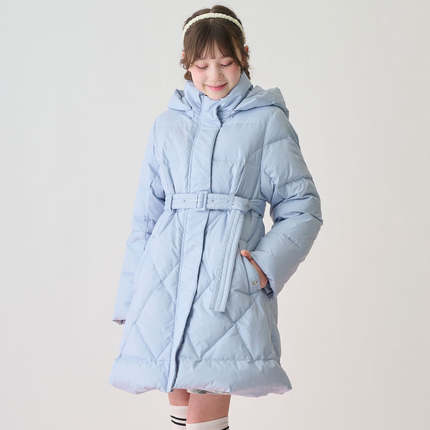 【撥水】リボンベルトつき美シルエットロングダウン