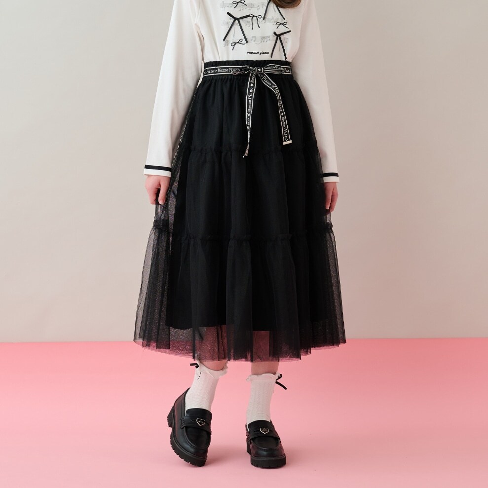 音符柄ベルトフリルチュールスカート♪