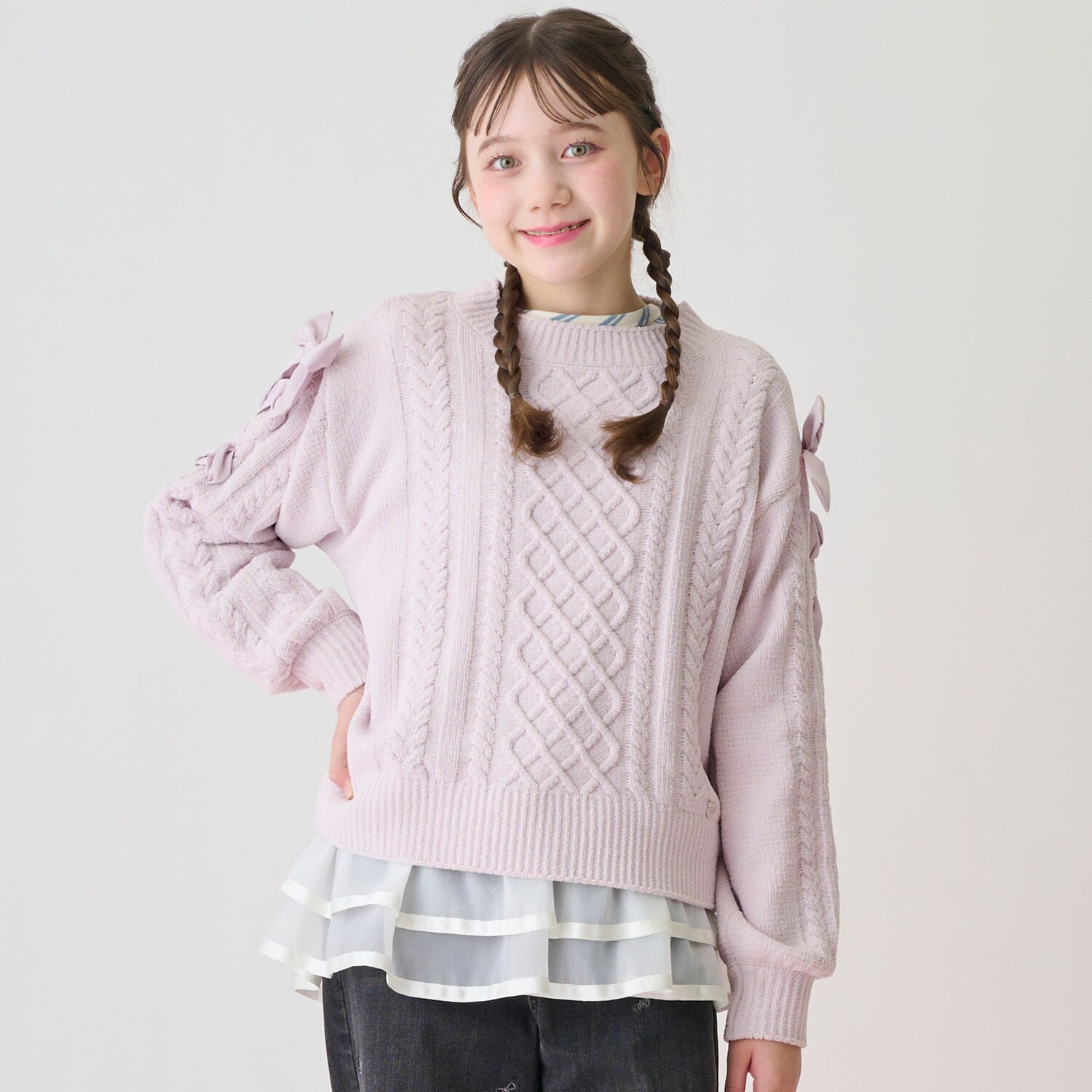 レースアップモールニット