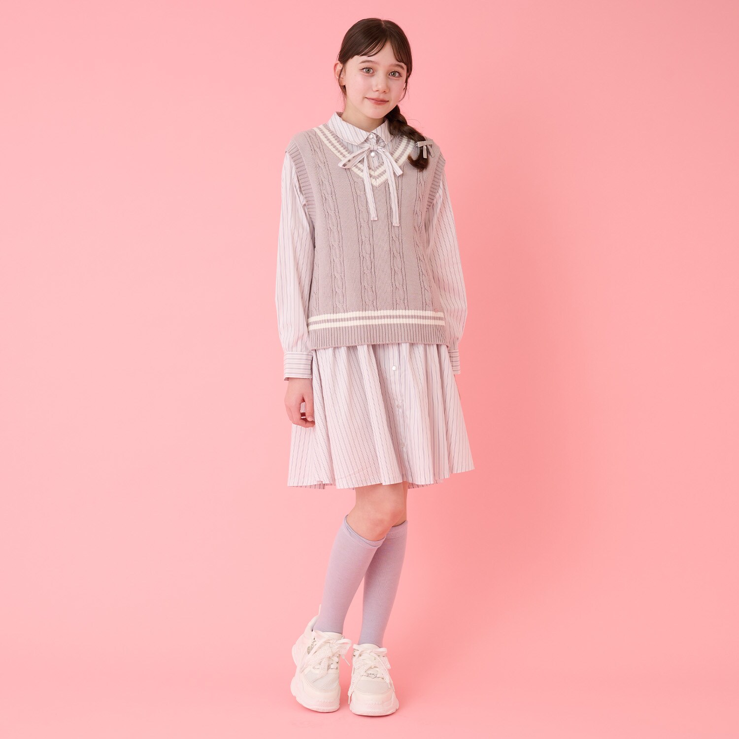 ニットベスト＆シャツワンピースセット