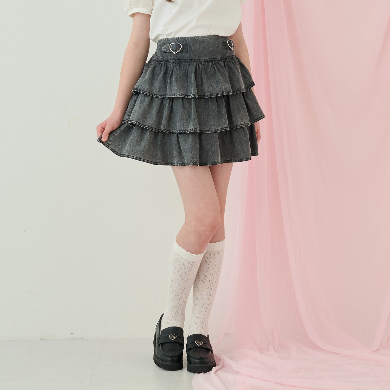 ハートバックルベルトつきティアードスカパン