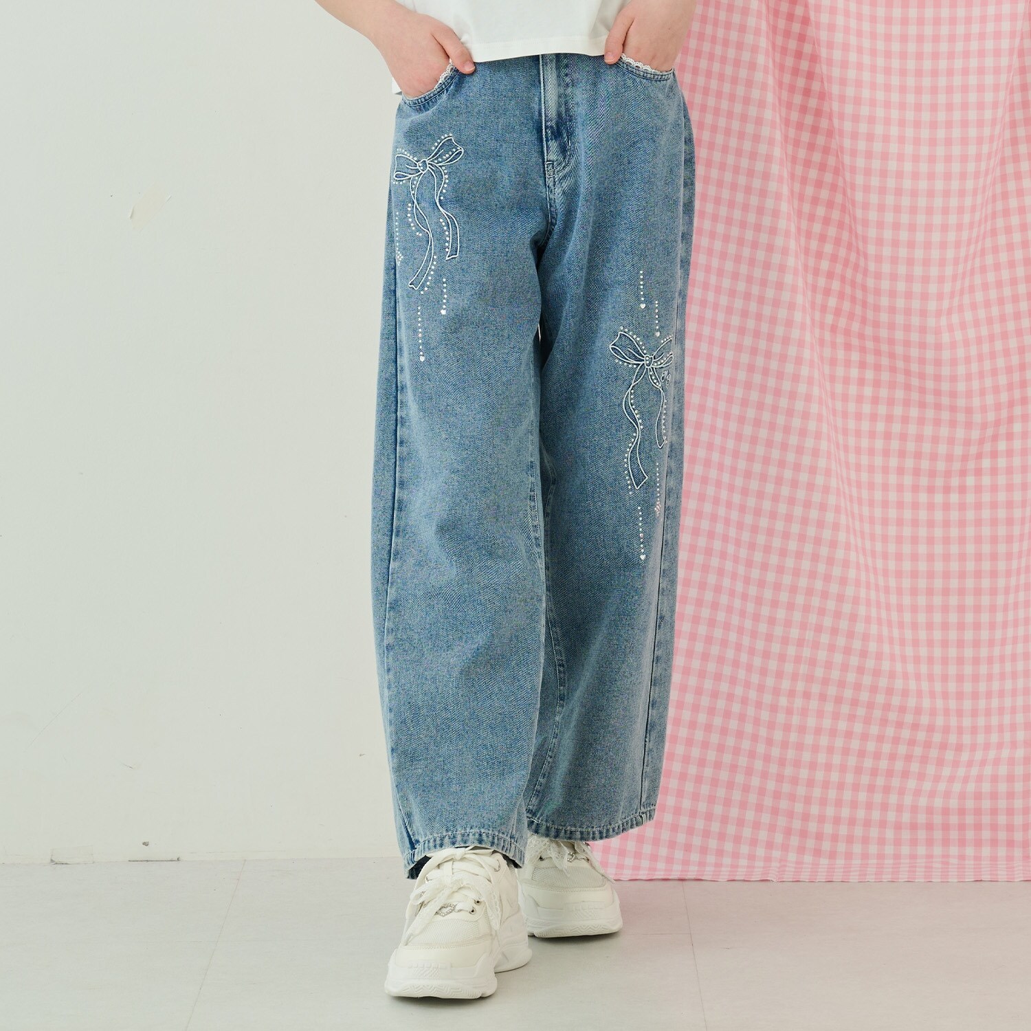 【接触冷感】デニムキラキラワイドパンツ