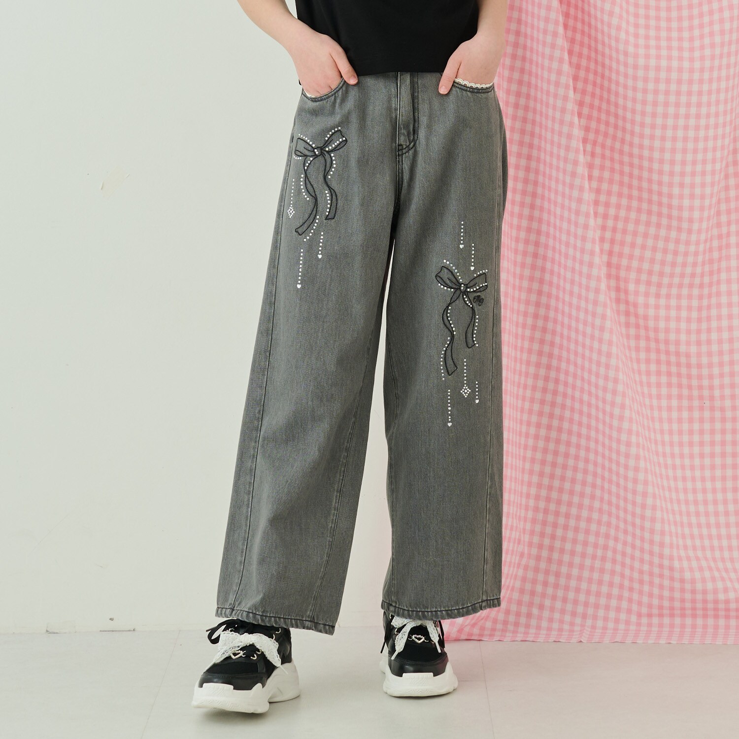 【接触冷感】デニムキラキラワイドパンツ