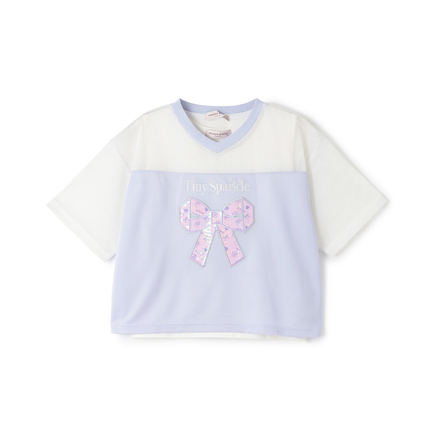 メッシュドッキングリボンアップリケTシャツ＆タンクトップセット