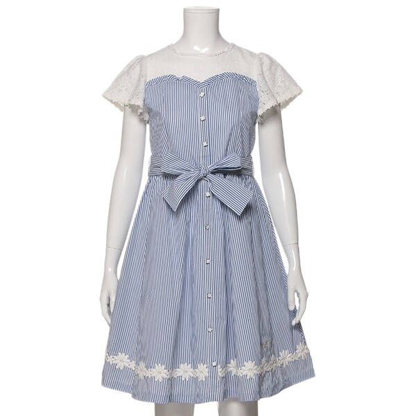 ストライプレースドッキングワンピース