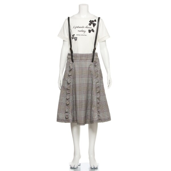 サスペンダーつきフレアミディスカート