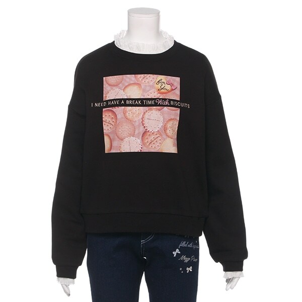 裏毛 転写プリントトレーナー×フリルTシャツセット